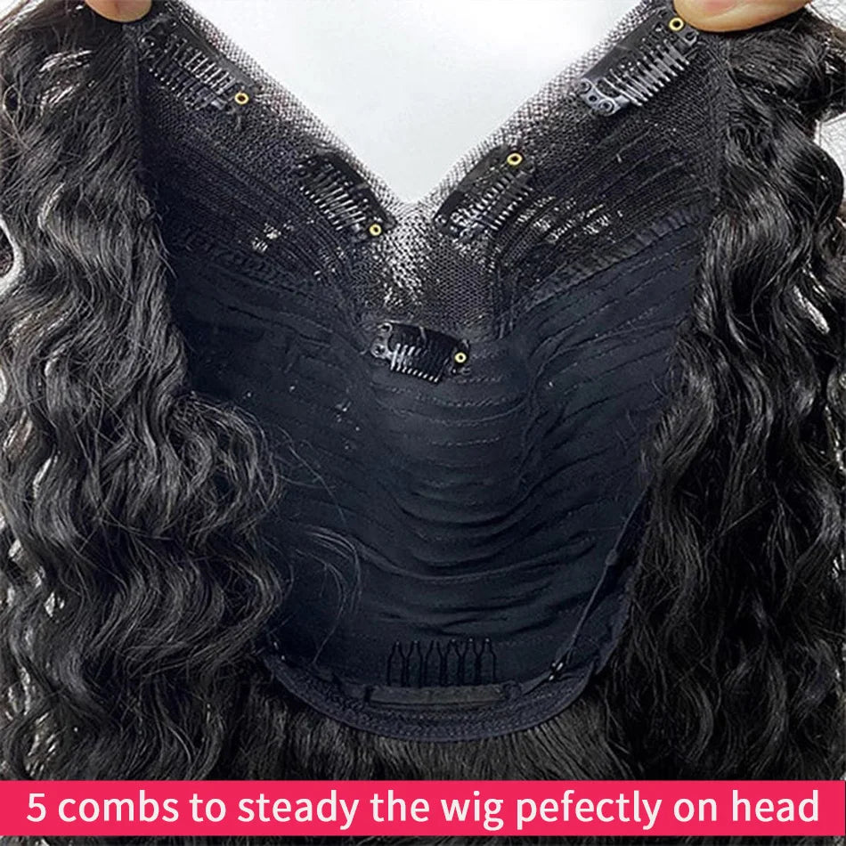 V Part Curly Wig Human Hair No Leave Out No Glue Brazilian Deep Curly Wave Human Hair Wigs for Women 220% Density