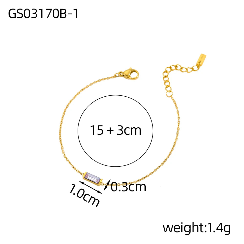 CARLIDANA Vintage 12 Birthstone Waterproof Square Pendant Bracelet Gold Plated Stainless Steel Color Fashion Chain Link Jewelry