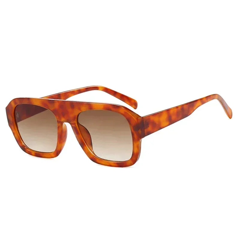 JNPCXI Fashion Square Women Sunglasses Shades UV400 Retro Leopard Tea Candy Color Gradient Men Punk Sun Glasses