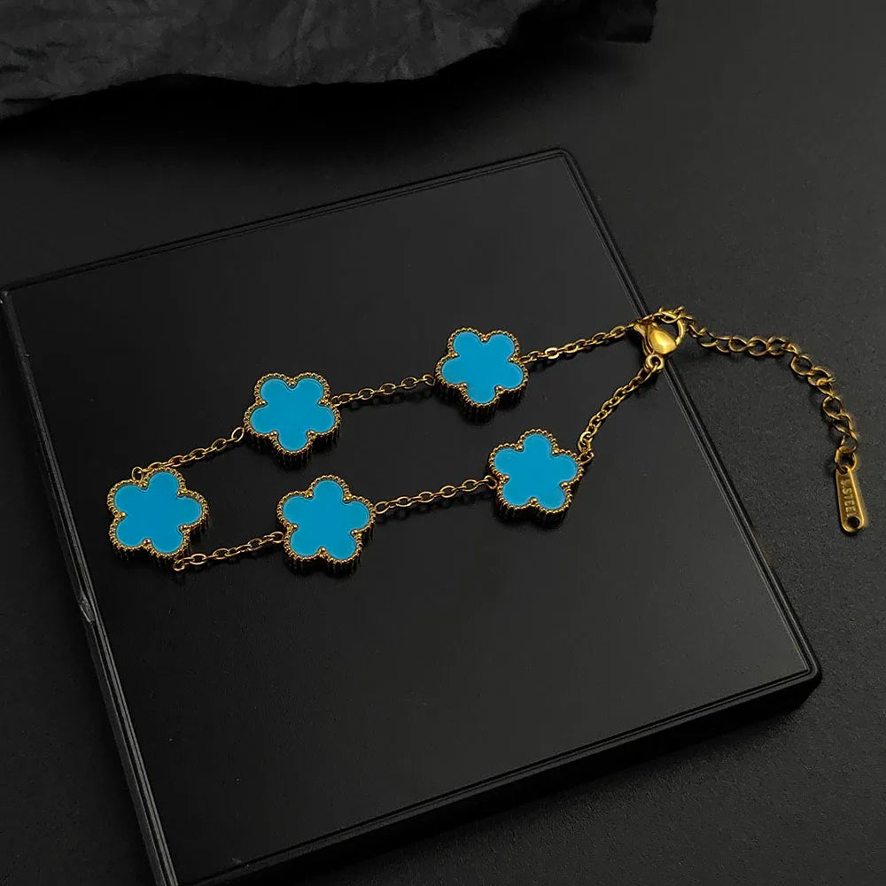 Mussel five-leaf plum blossom stainless steel women's exquisite chain bracelet, 18K gold plated, light luxury, lucky jewelry