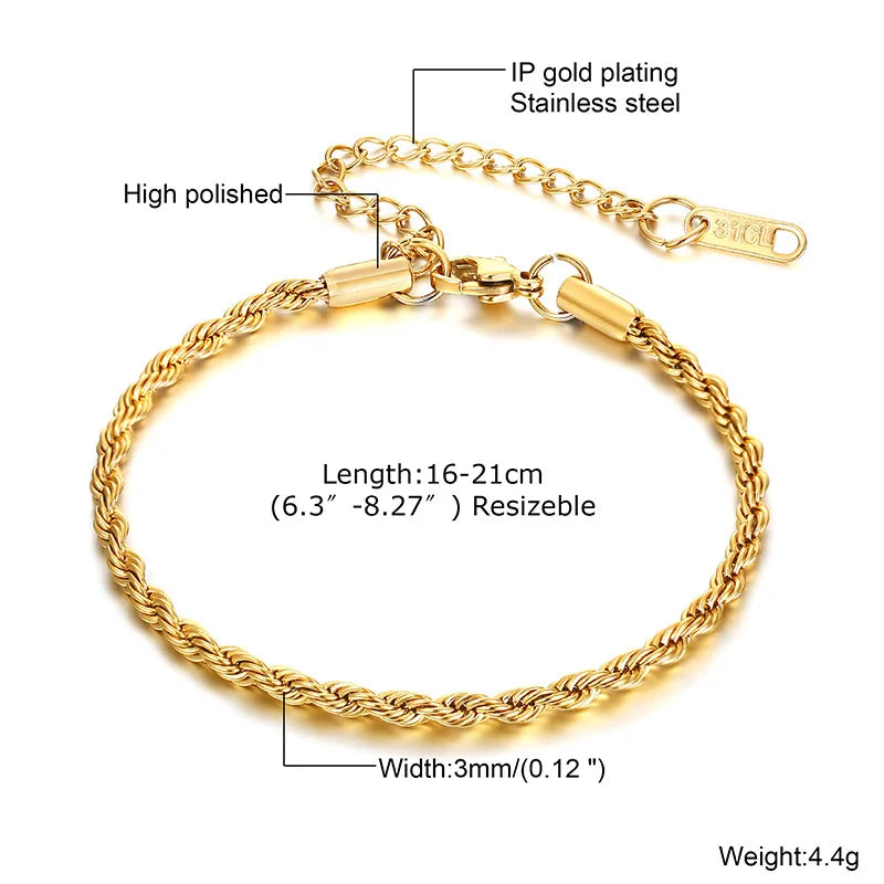 Non Tarnish Stainless Steel Bracelet Stackable for Women, Thin Herribone Chain Bracelet Waterproof Gold Plated Jewelry