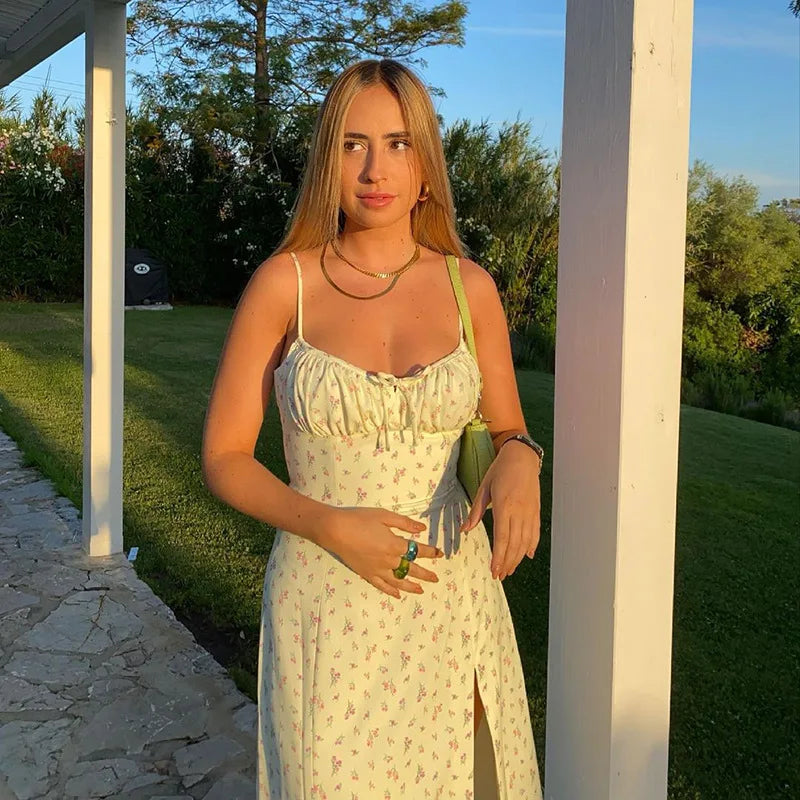 Women Elegant Floral Beach Vacation Bodycon Streetwear Long Dress 2025 Summer Clothes Wholesale Items For Business