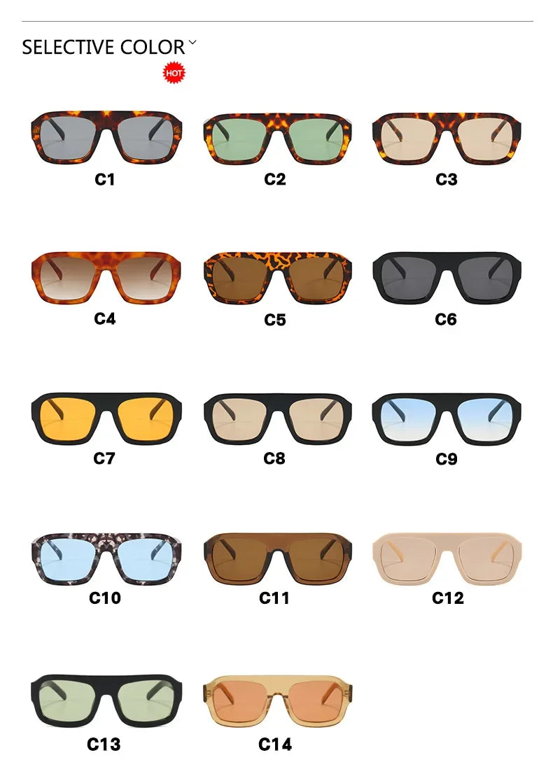 JNPCXI Fashion Square Women Sunglasses Shades UV400 Retro Leopard Tea Candy Color Gradient Men Punk Sun Glasses