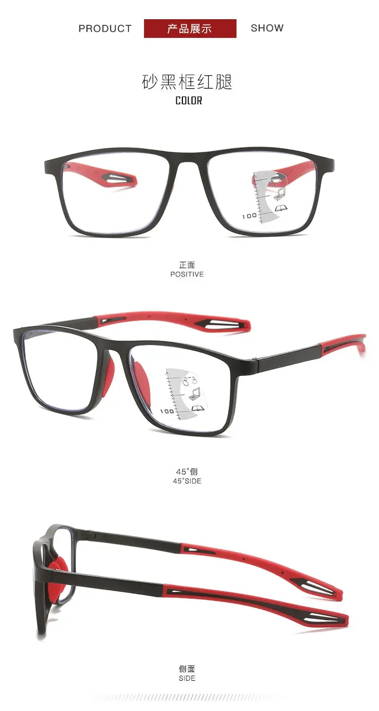 New Trendy TR90 Photochromic Multifocal Reading Glasses 3 in 1 Outdoor Bifocal Sunglasses Sports Anti Blue Near Far Eyeglasses