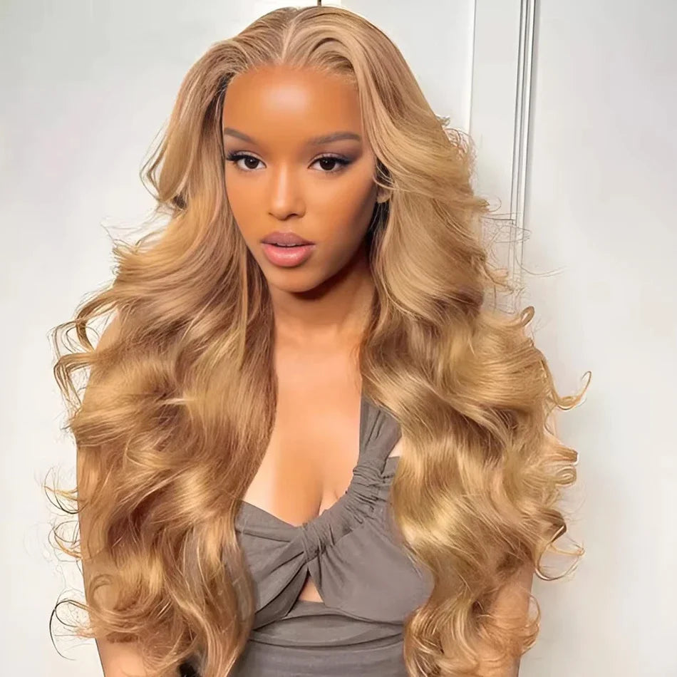 27# Honey Blond Body Wave 13x4 Lace Frontal Human Hair Wigs Brazilian Colored Loose Water Wave 13x6 HD Lace Front Wig For Women