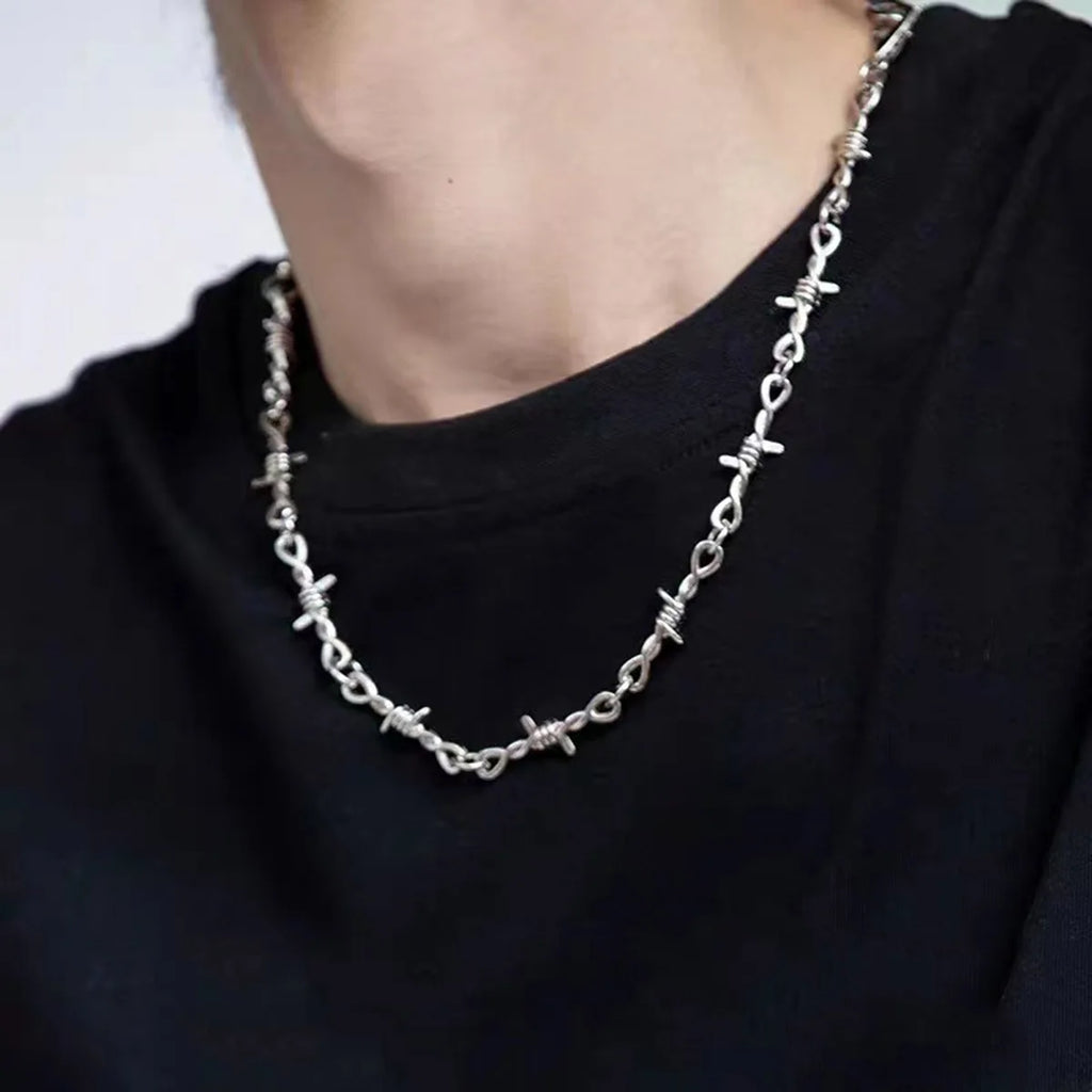 Punk Thorns Chain Necklace for Men Streetwear Barbed Wire Brambles Boys Hip Hop Harajuku Party Halloween Jewelry