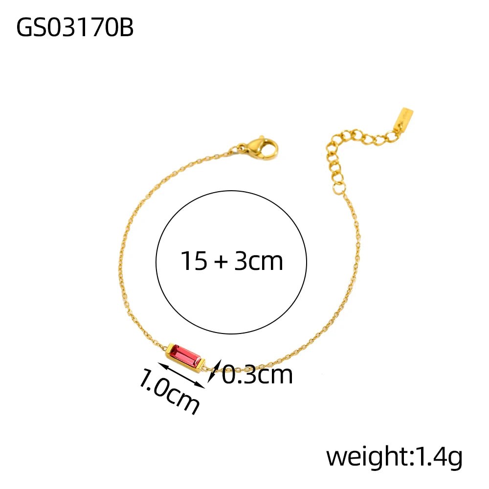 CARLIDANA Vintage 12 Birthstone Waterproof Square Pendant Bracelet Gold Plated Stainless Steel Color Fashion Chain Link Jewelry