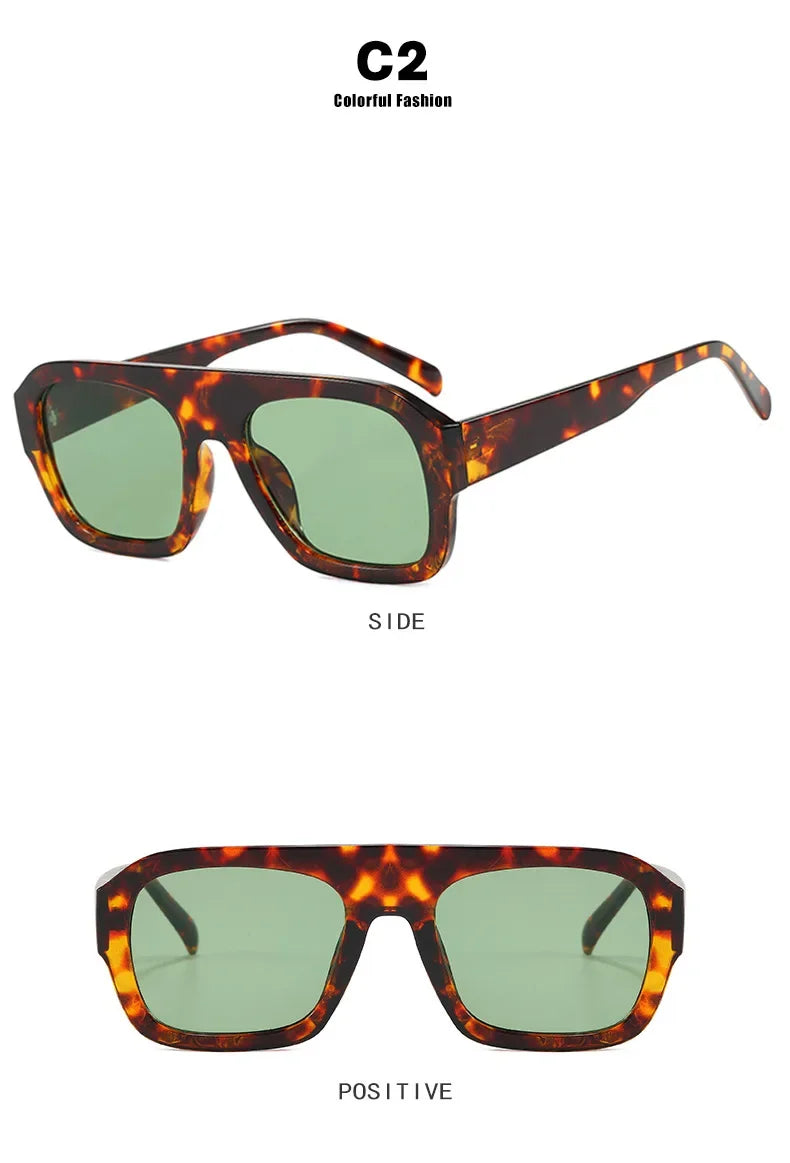 JNPCXI Fashion Square Women Sunglasses Shades UV400 Retro Leopard Tea Candy Color Gradient Men Punk Sun Glasses