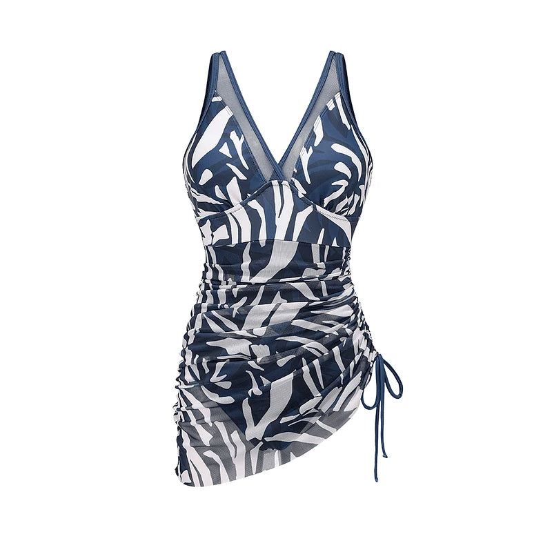 2025 Sexy Bikini Swimsuit Women One Piece Swim Dress Tummy Control Swimsuits Slimming Mesh Sheer Sarong Wraps Bathing Suit