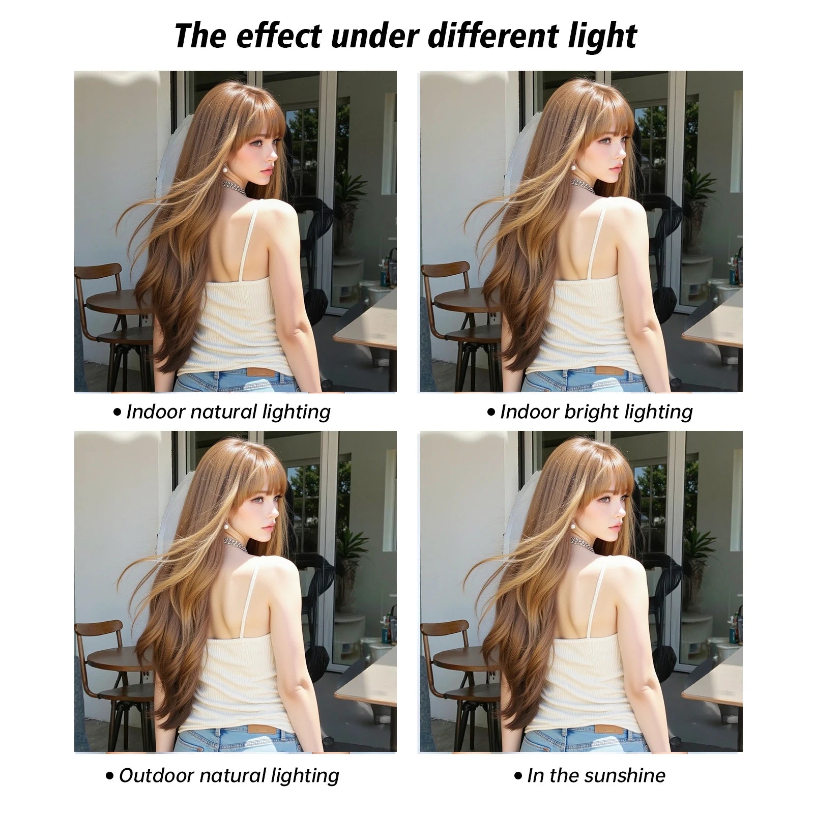 Honey Brown Highlight Layered Synthetic Wigs With Bangs Super Long Straight  Wig For Women Cosplay Natural Daily  Heat Resistant