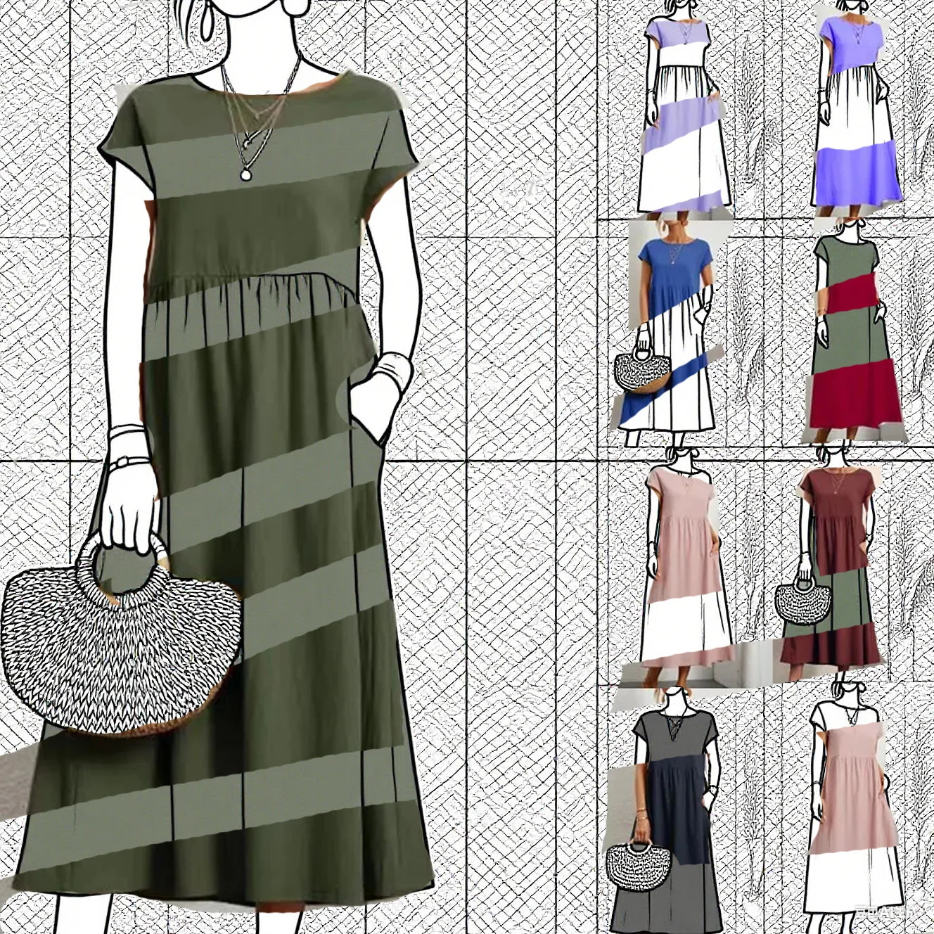 Women Vintage Solid Dress 2025 Summer Elegant O Neck Short Sleeve Cotton Linen Dresses Female Casual Loose Sundress Long Dress