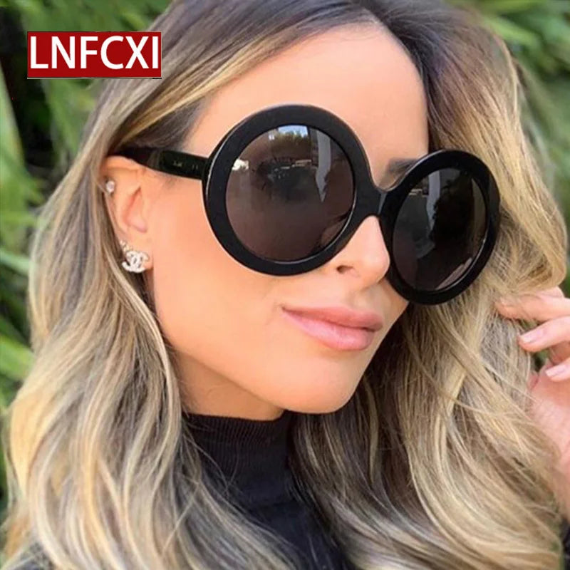 JNPCXI Oversized Round Sunglasses Women Men Luxury Brand Big Frame Sun Glasses Goggles Large Shades Unisex Riding Eyeglasses