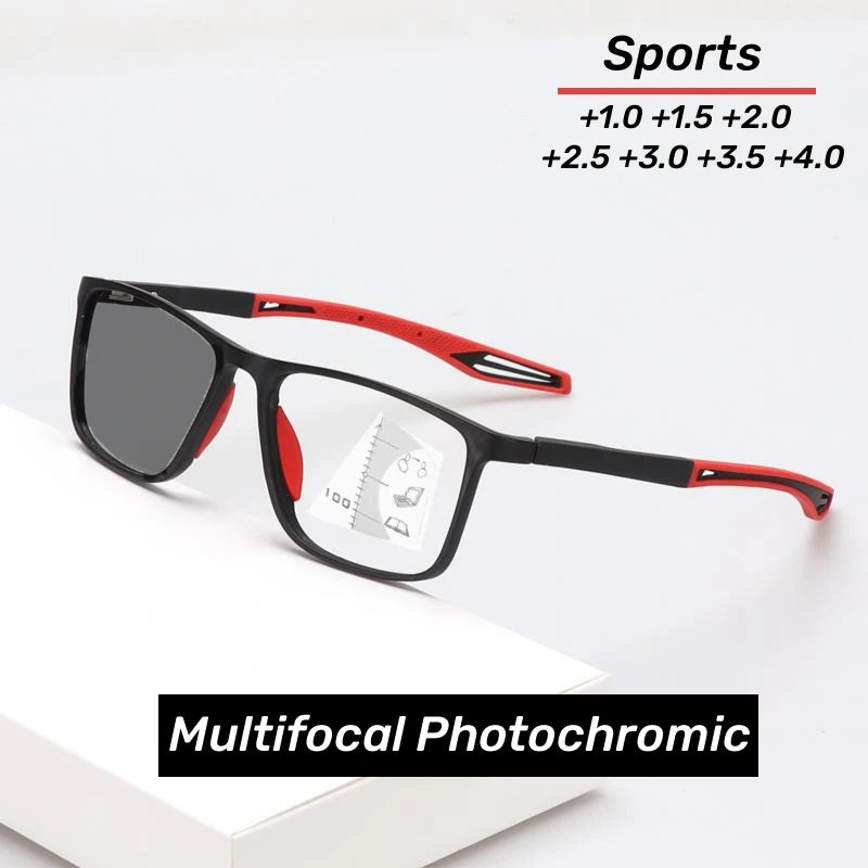 New Trendy TR90 Photochromic Multifocal Reading Glasses 3 in 1 Outdoor Bifocal Sunglasses Sports Anti Blue Near Far Eyeglasses