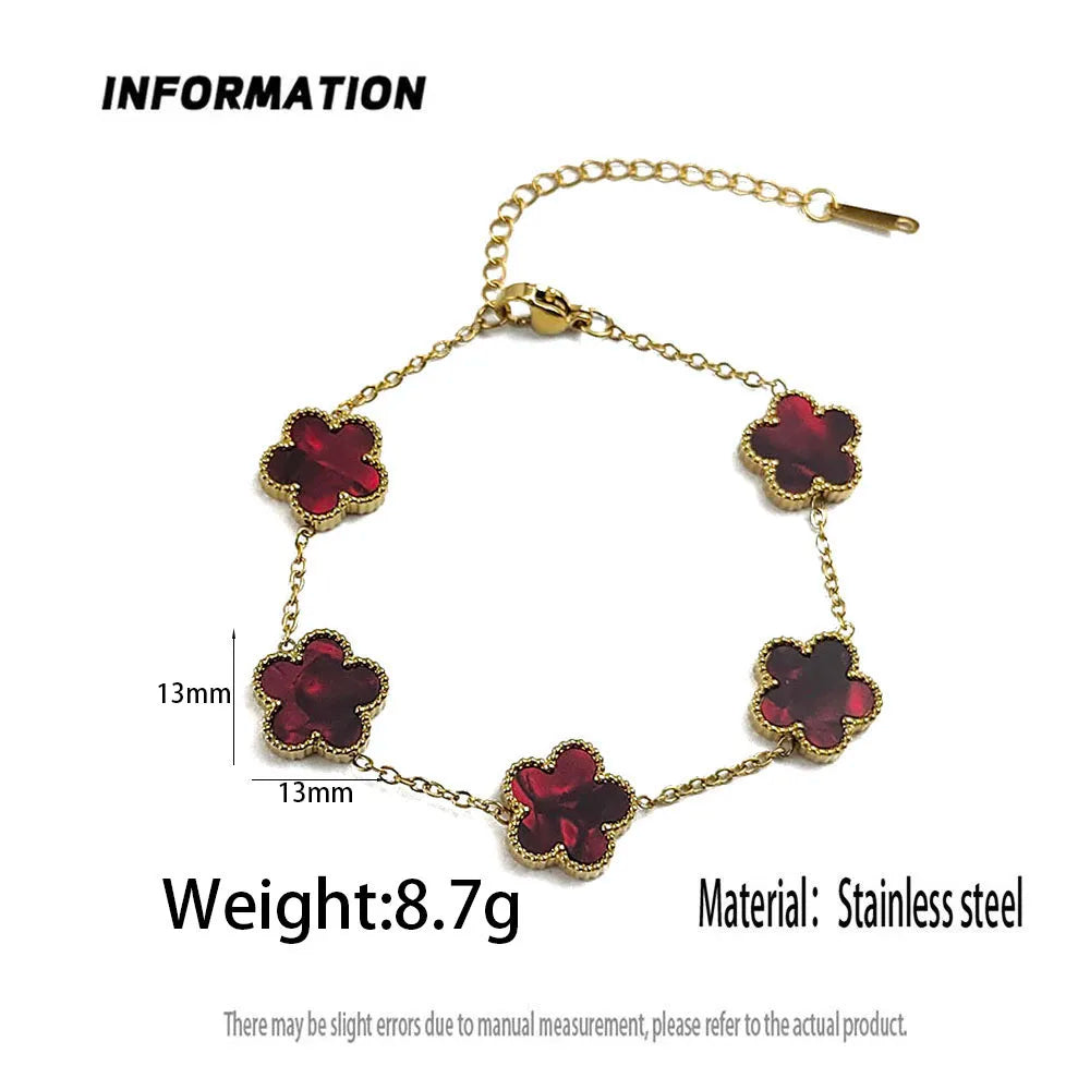 Mussel five-leaf plum blossom stainless steel women's exquisite chain bracelet, 18K gold plated, light luxury, lucky jewelry