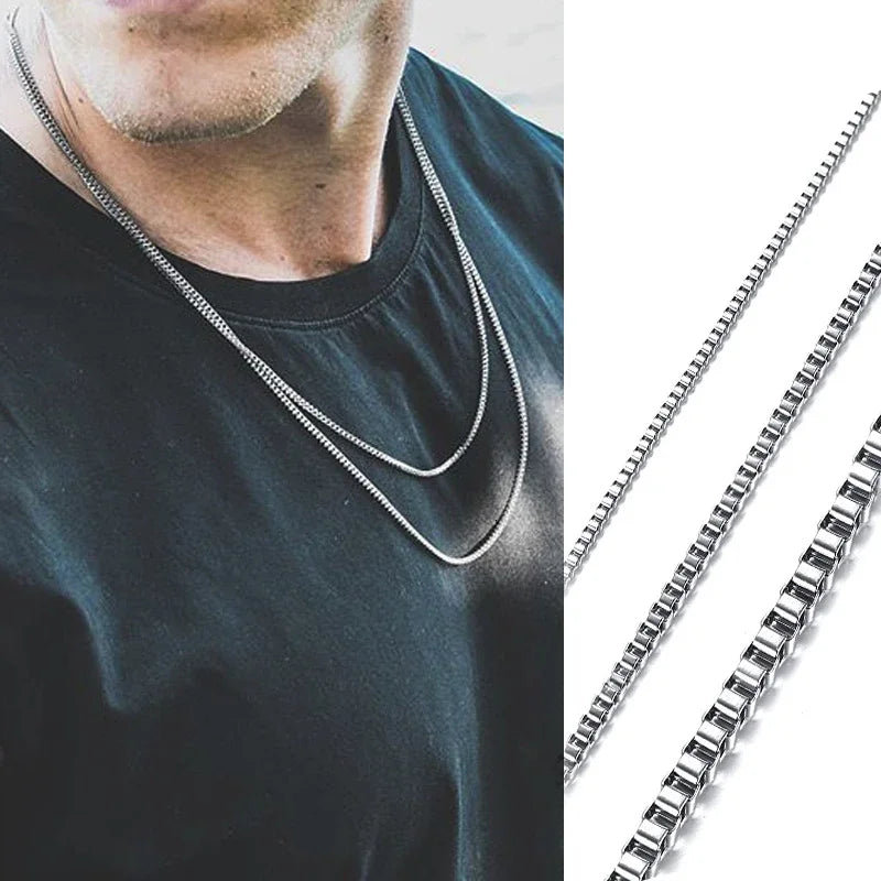 HIYEE Men's Thin Box Chain Necklace,1.5/2/2.5/3MM Stainless Steel Chain Link Collars Gift,Male DIY Jewelry,18 to 24 Inch Parts