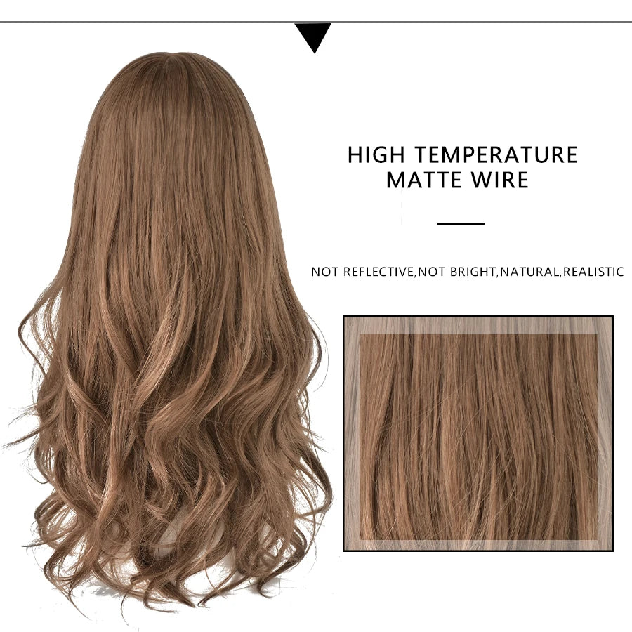 7JHH WIGS Popular Brown Ash Long Deep Wave Hair Lolita Wigs With Bangs Synthetic Wig For Women Fashion Thick Curls Wigs Girl