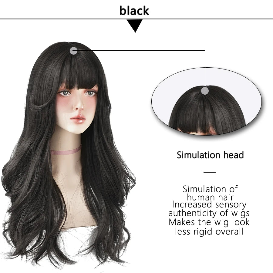 7JHH WIGS Popular Brown Ash Long Deep Wave Hair Lolita Wigs With Bangs Synthetic Wig For Women Fashion Thick Curls Wigs Girl