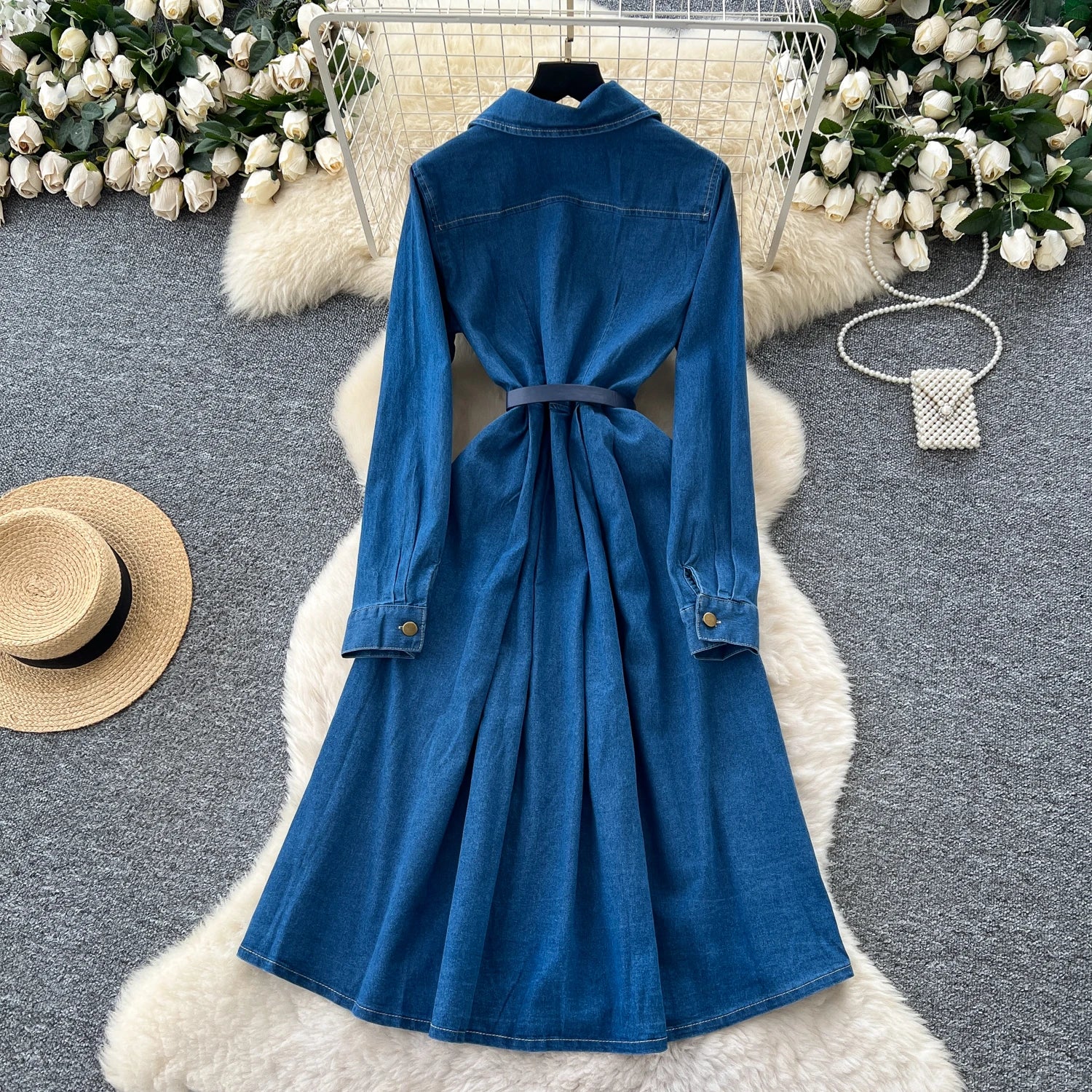 Sexy long sleeve Slit Pockets Single Breasted High Waist Pleated dress Vestidos sundress Women Evening Party dress