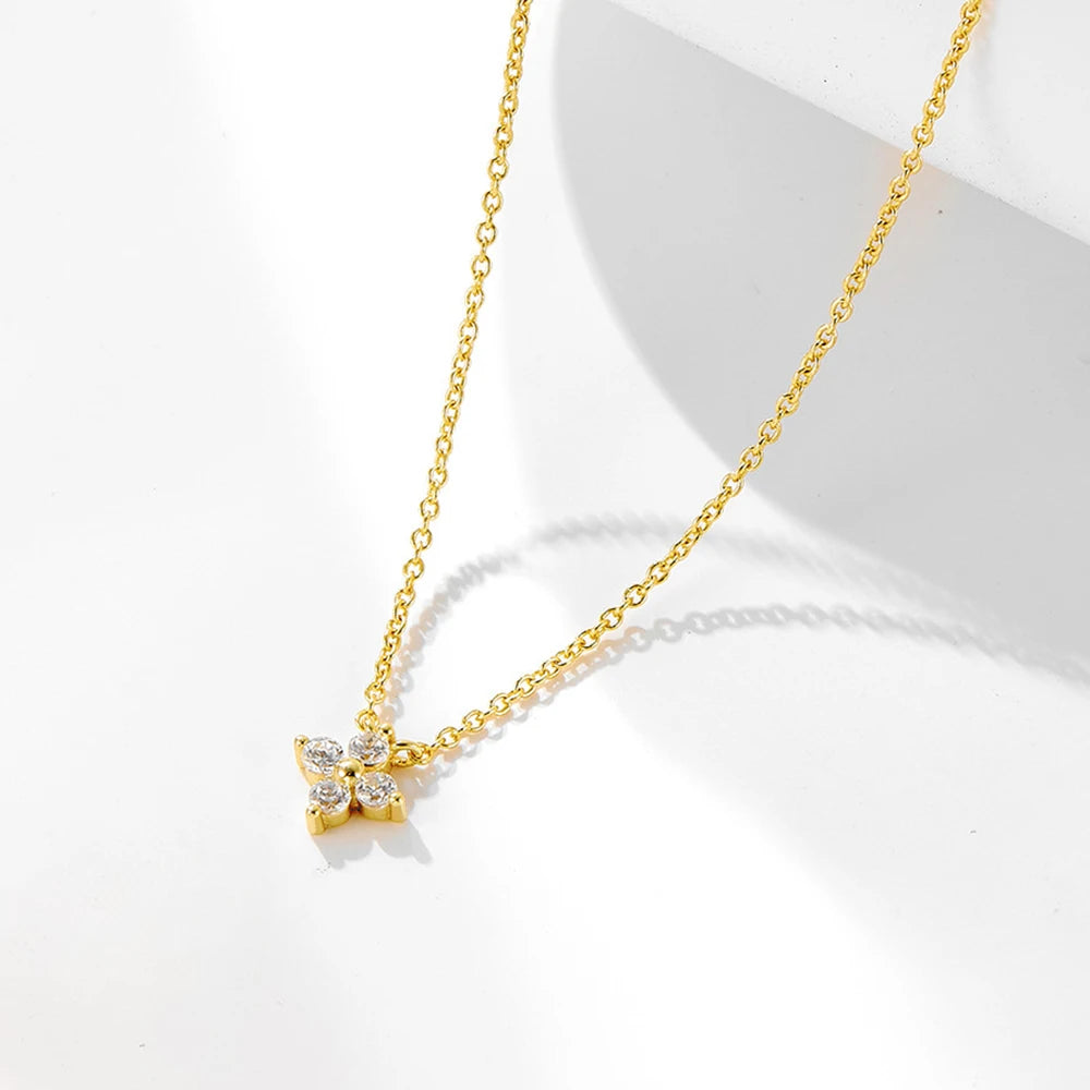 Fashion Tiny Flowers Dainty Necklace Gold Silver Color Stainless Steel Zircon Choker Necklace for Women Pendant Jewelry Gifts