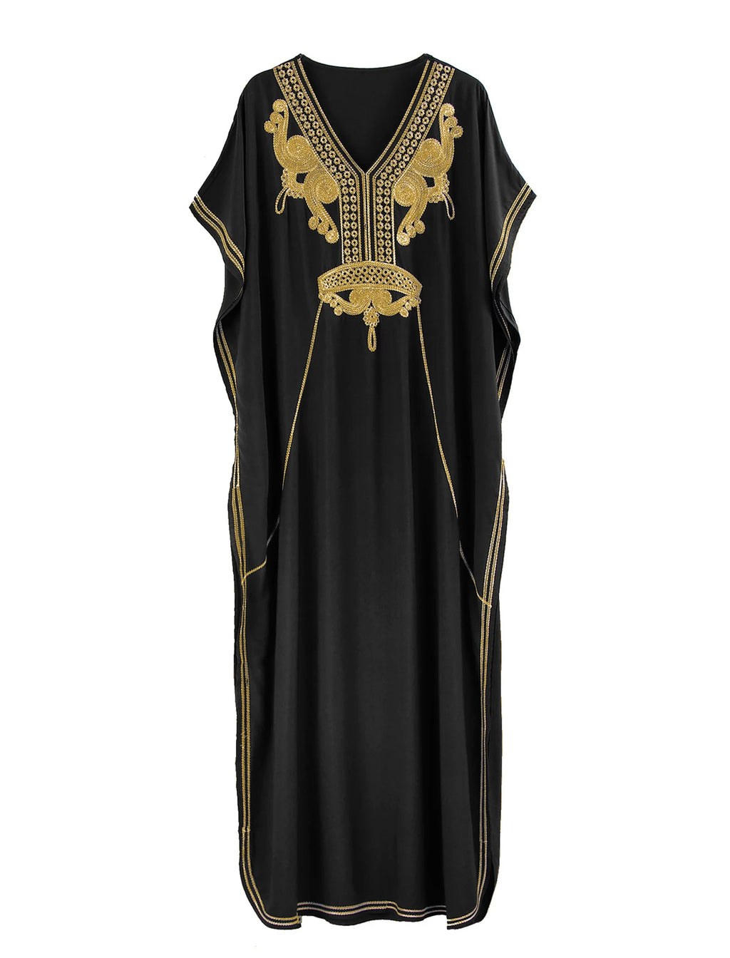 2024 Vintage Embroidery Kaftan Sexy V-neck Batwing Sleeve High Waist Maxi Dress Tunic Women Clothing Summer Beach Dresses Q660