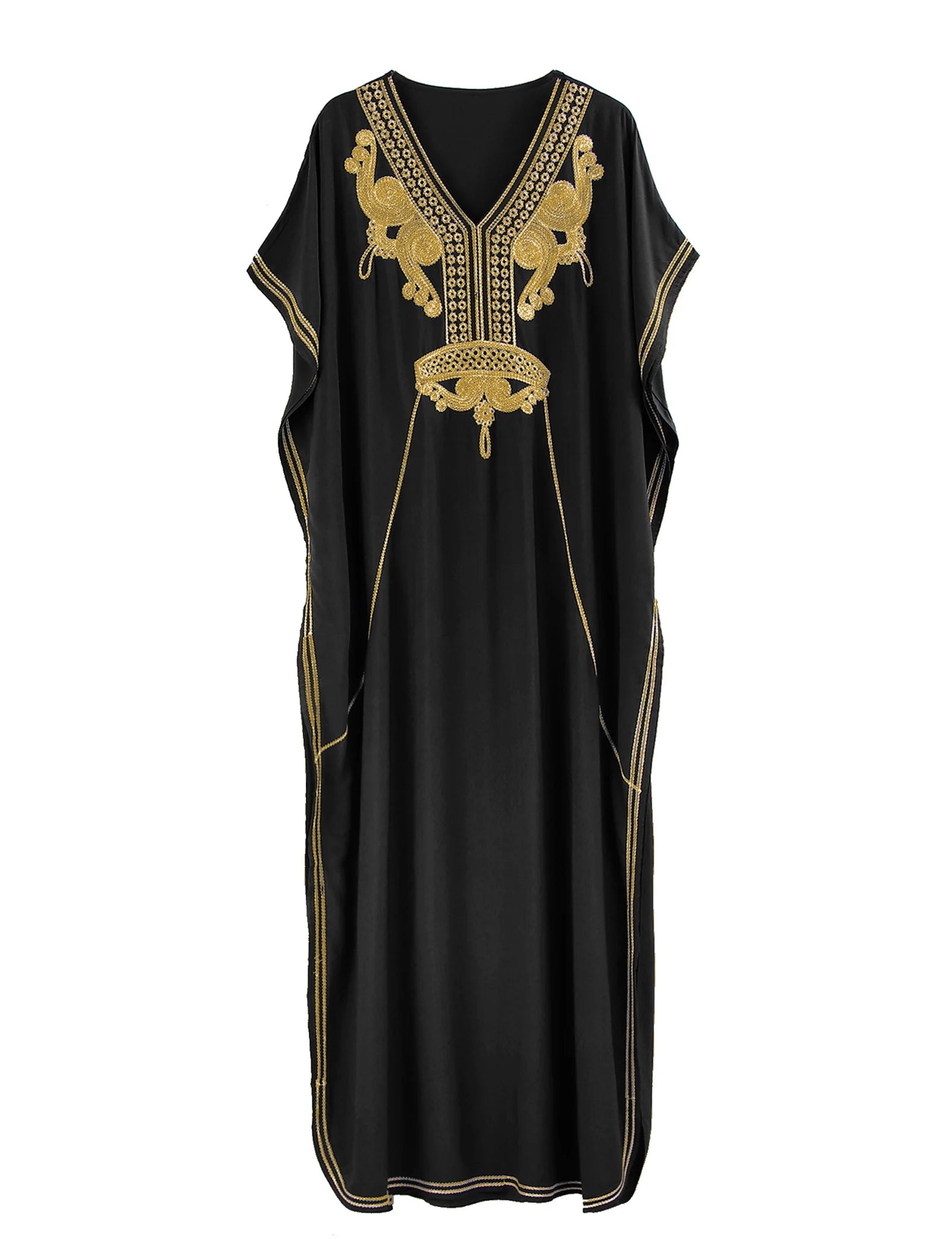 2024 Vintage Embroidery Kaftan Sexy V-neck Batwing Sleeve High Waist Maxi Dress Tunic Women Clothing Summer Beach Dresses Q660