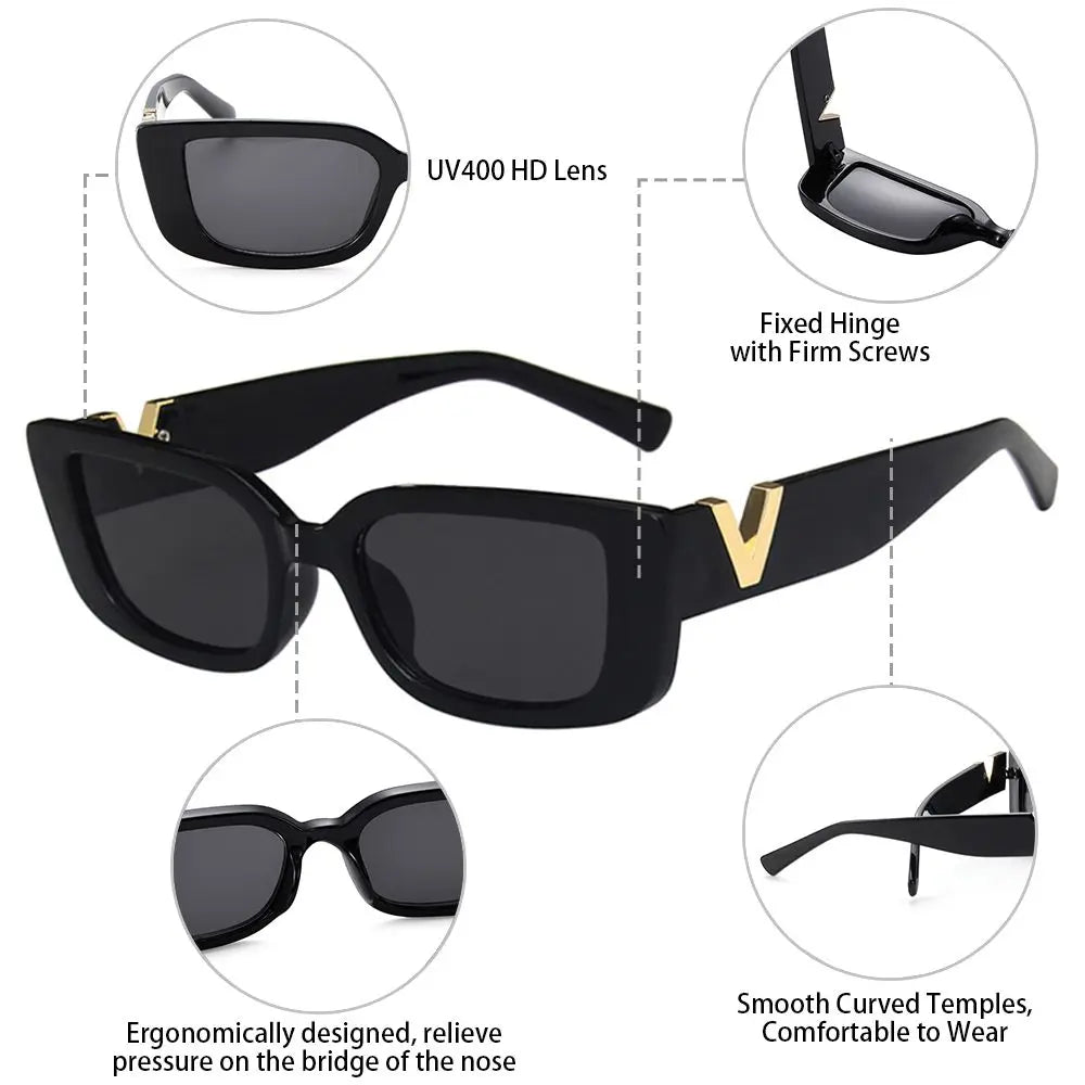 Retro Cat eyt Frame Sunglasses Women 2023 Luxury V Sun Glasses Men Fashion Rectangle Jelly Sunglasses with Metal Hinges UV400