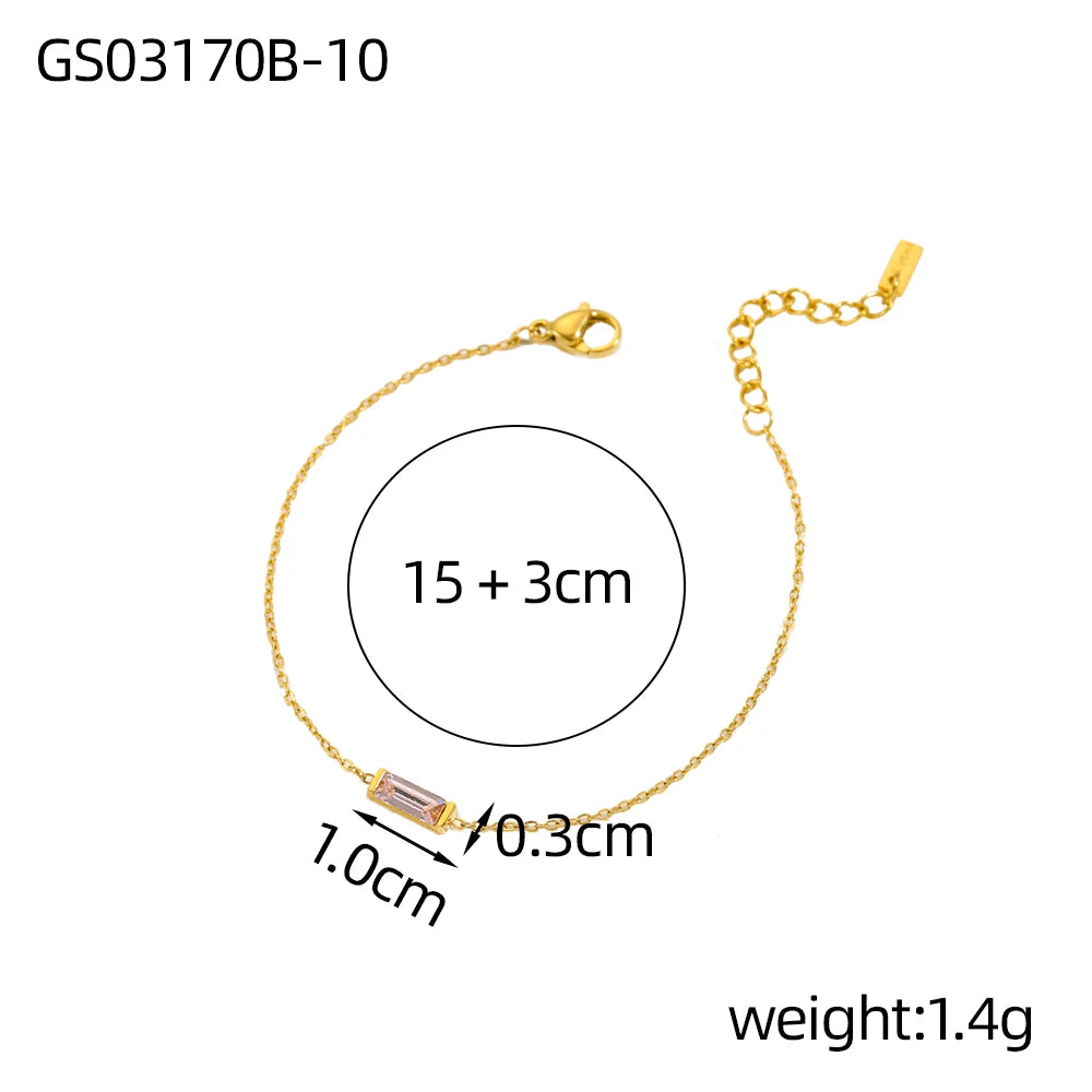 CARLIDANA Vintage 12 Birthstone Waterproof Square Pendant Bracelet Gold Plated Stainless Steel Color Fashion Chain Link Jewelry