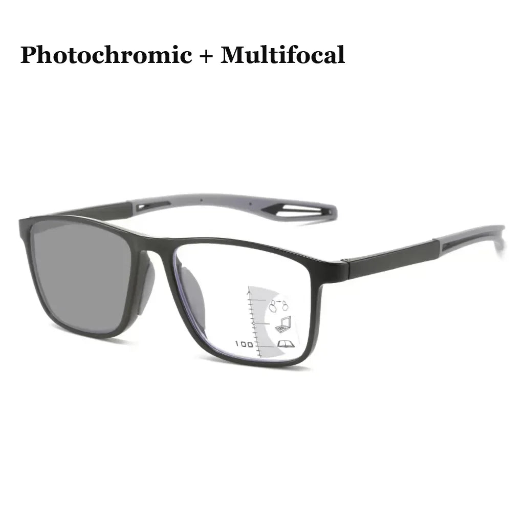 New Trendy TR90 Photochromic Multifocal Reading Glasses 3 in 1 Outdoor Bifocal Sunglasses Sports Anti Blue Near Far Eyeglasses