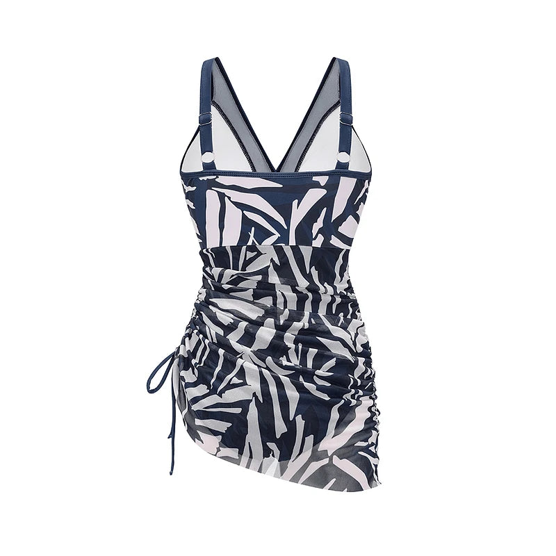 2025 Sexy Bikini Swimsuit Women One Piece Swim Dress Tummy Control Swimsuits Slimming Mesh Sheer Sarong Wraps Bathing Suit