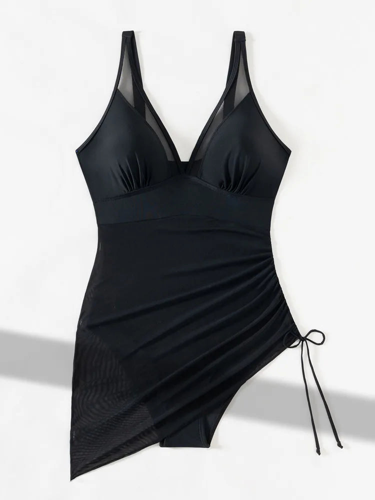 Vigoashely 2025 Solid Mesh Patchwork Swimwear Women Sexy Push Up One Piece Swimsuit Monokini Lady Brazilian Beach Bathing Suit