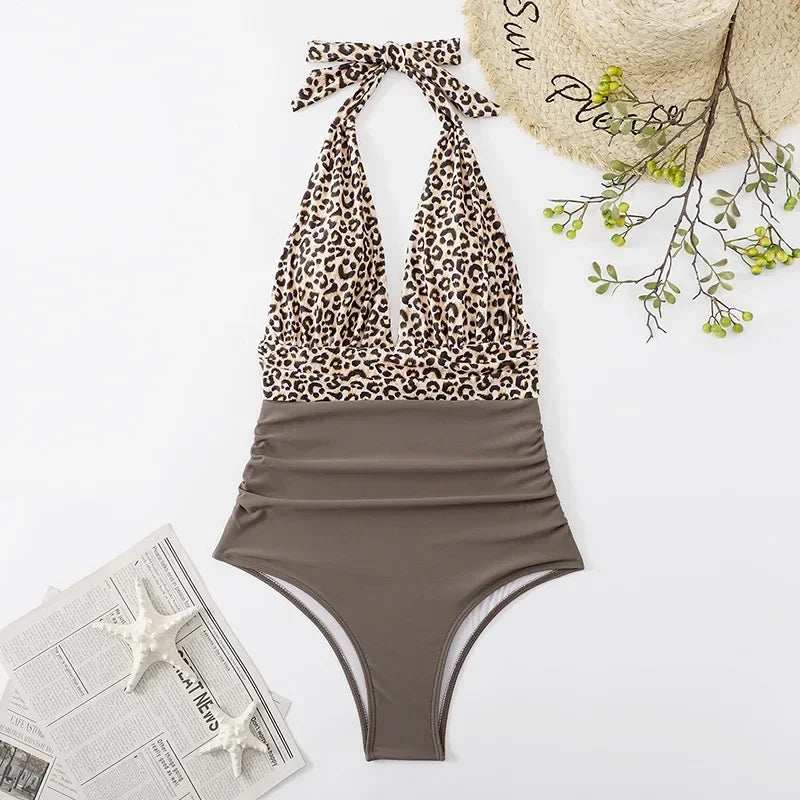 Fashion Printed One Piece Swimsuit Women Bathing Suit Sexy Bikinis Swimming Suits Ladies Beachwear Backless Lace Up Swimwear