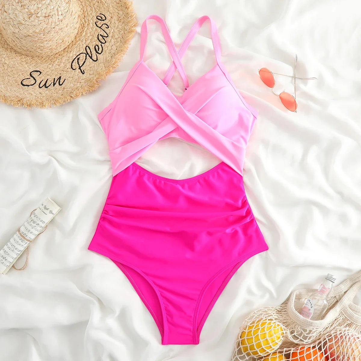 Sexy Hollow Cross Sling Swimwear Color Matching Backless Swimsuit One Piece Bikini Fashion Bathing Suits Swimming Suit For Women