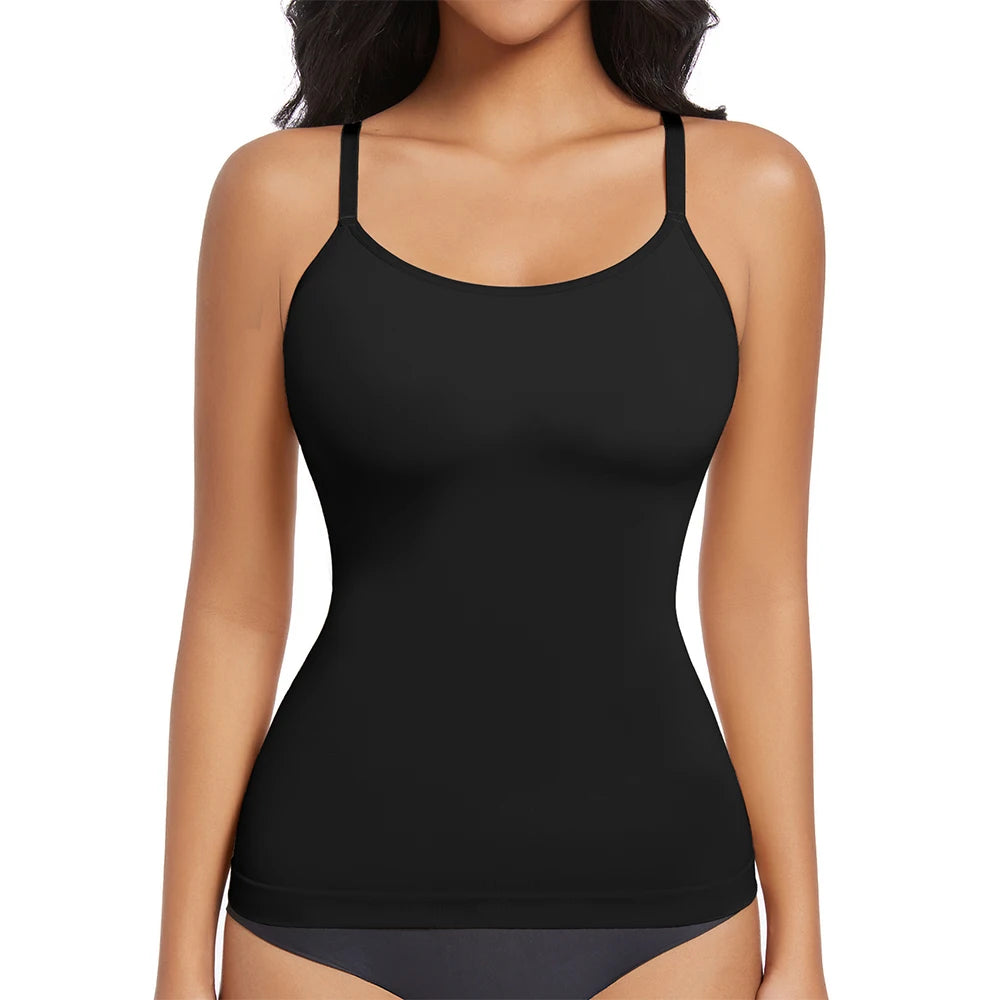 Women Shapewear Top Tummy Control Body Shaper Scoop Neck Compressions Cami Vest mit  Straps Shaping Camisole Shirt Slim Vest