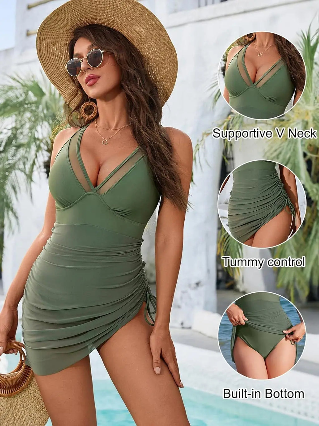 Vigoashely 2025 Solid Mesh Patchwork Swimwear Women Sexy Push Up One Piece Swimsuit Monokini Lady Brazilian Beach Bathing Suit