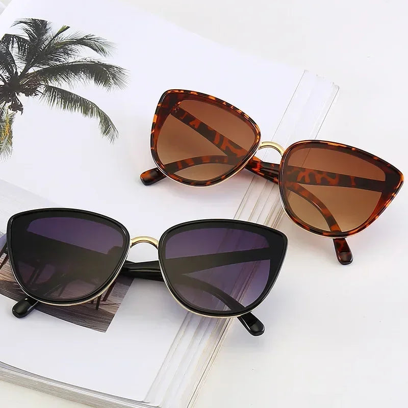 2025 Brand Vintage Cat Eye Sunglasses Woman Retro Driving Round Metal Frame Sun Glasses For Female Mirror UV400