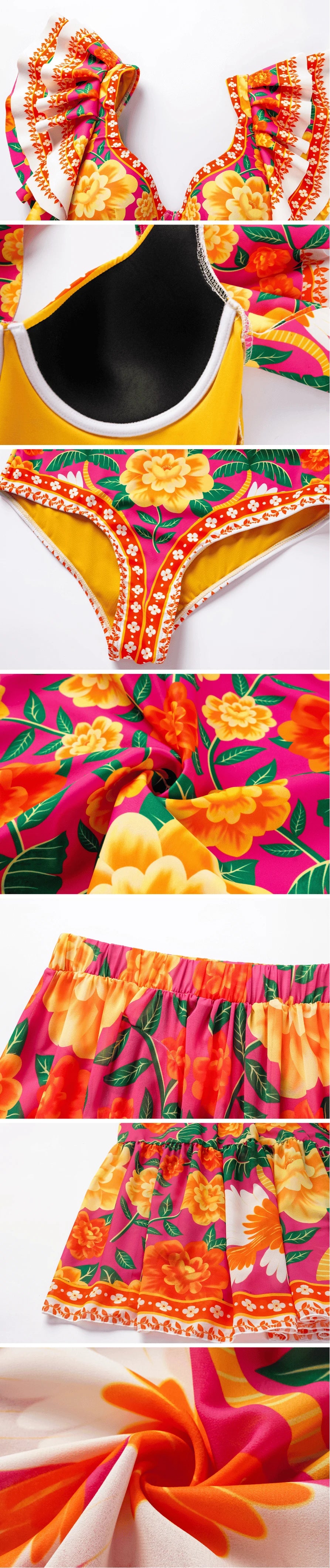 Women Print Ruffle One Piece Swimsuit Off The Shoulder Swimwear Women Sexy Swimsuit Deep-V Bathing Suits Beach Wear Swim Suit