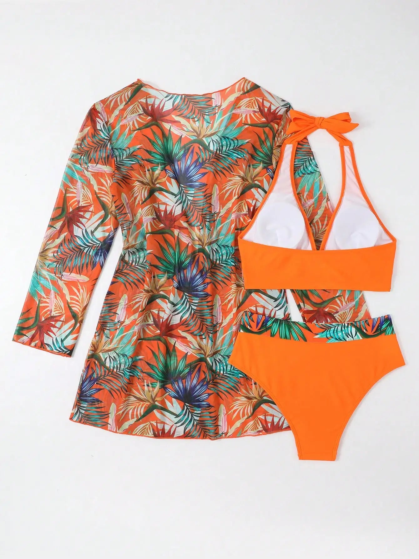 Halter Print Bikini Sets 3PCS Women Swimsuit With Kimono High Waist Swimwear Female Bathers Bathing Swimming Swim Suit Beachwear