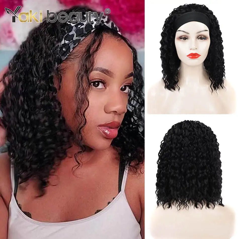 Long Kinky Curly Headband Wigs 28Inch Synthetic Ice Headband Wig For Black Women Afro Curly Water Wave Organic Fiber Hair