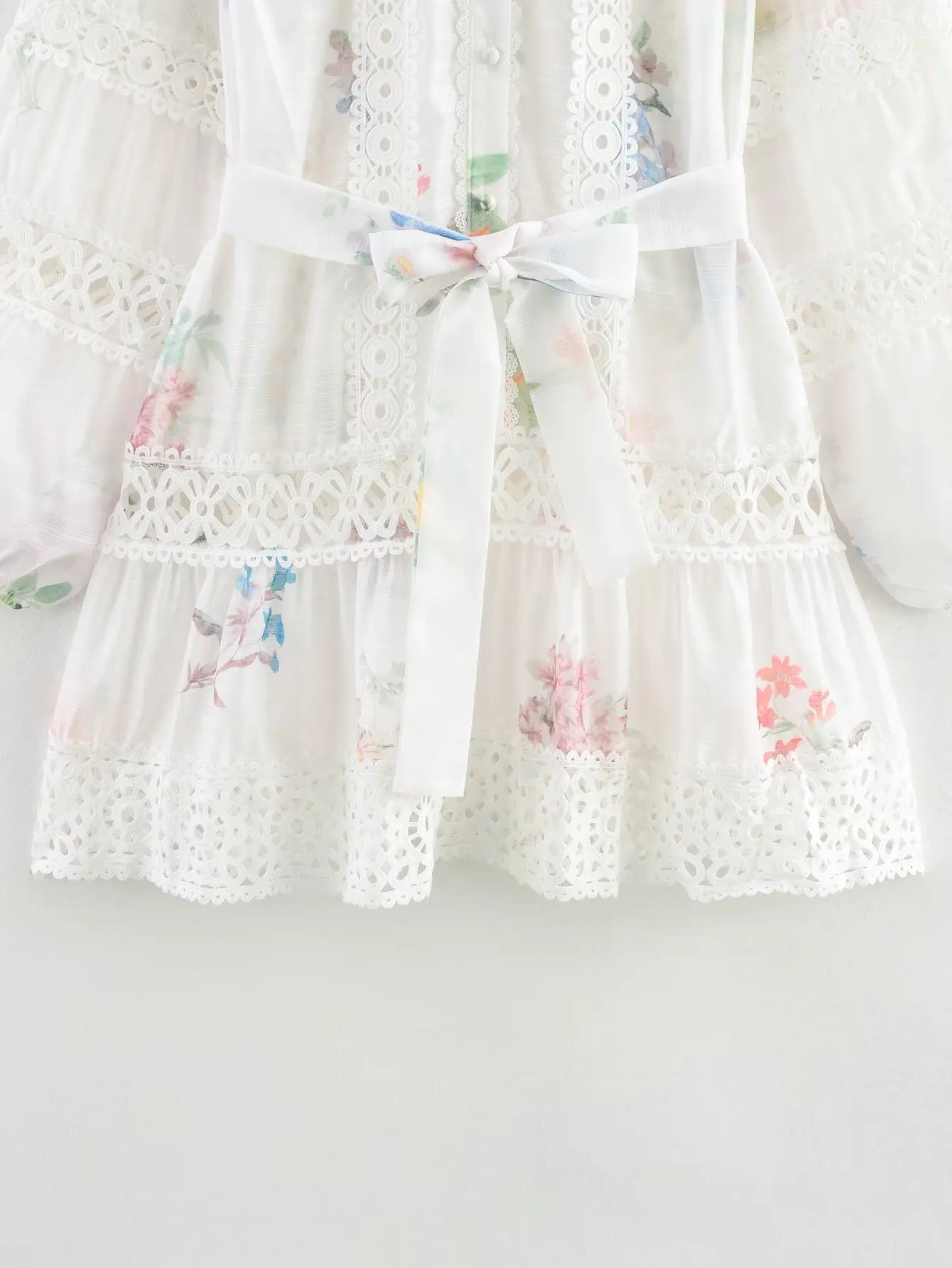 Women White Flower Print Dress Vintage Lace Patchwork Long Sleeve Evening Dress Y2k Birthday Party One Piece Frocks Clothes 2025