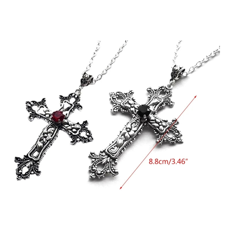 Large Detailed Cross Drill Pendant Necklace Silver Color Tone Gothic Punk Jewellery Fashion Charm Statement Women Gift