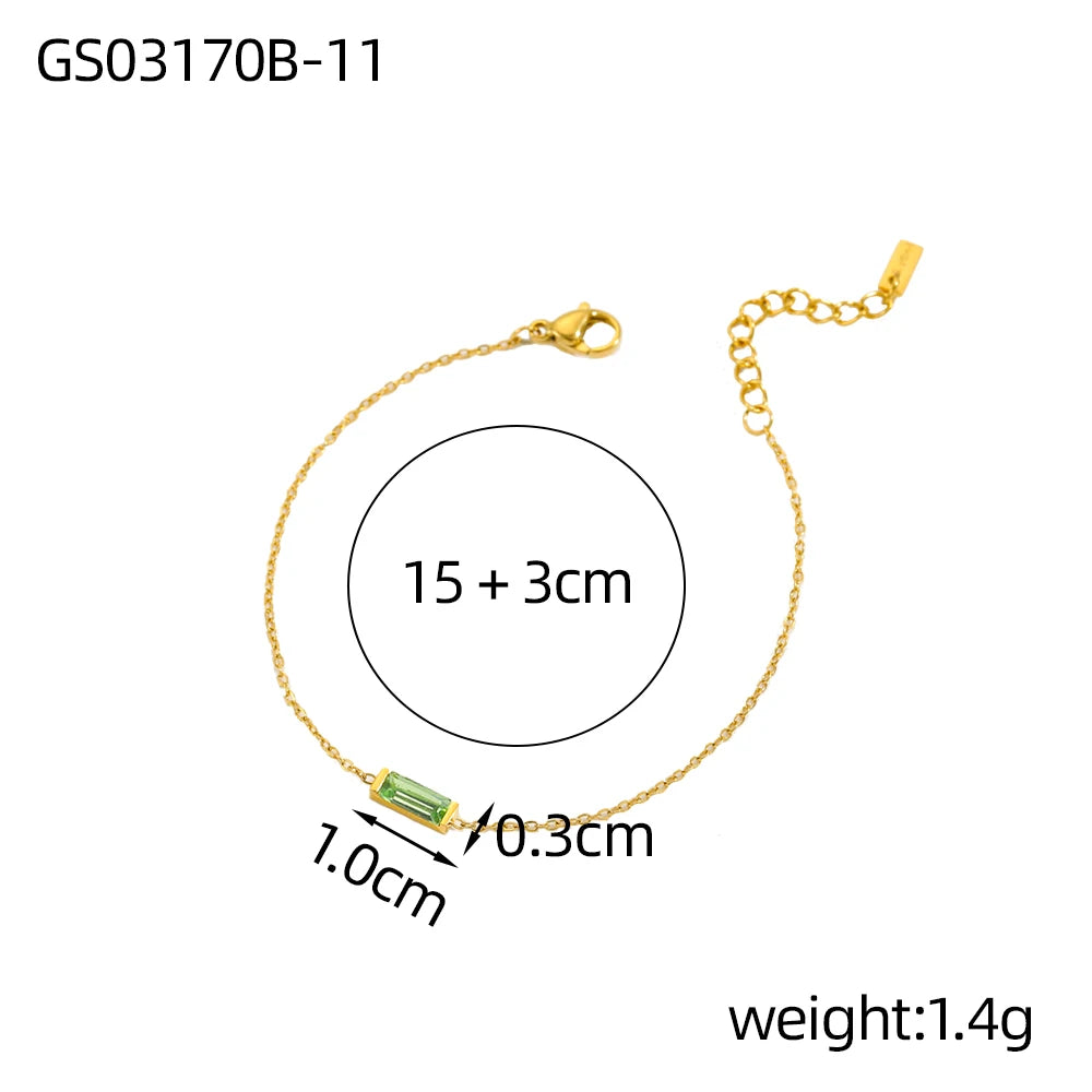 CARLIDANA Vintage 12 Birthstone Waterproof Square Pendant Bracelet Gold Plated Stainless Steel Color Fashion Chain Link Jewelry