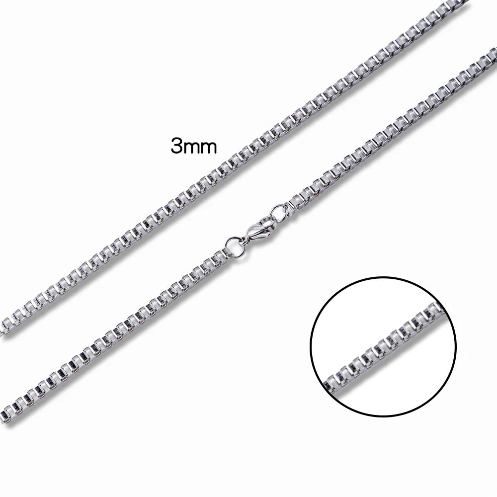 HIYEE Men's Thin Box Chain Necklace,1.5/2/2.5/3MM Stainless Steel Chain Link Collars Gift,Male DIY Jewelry,18 to 24 Inch Parts