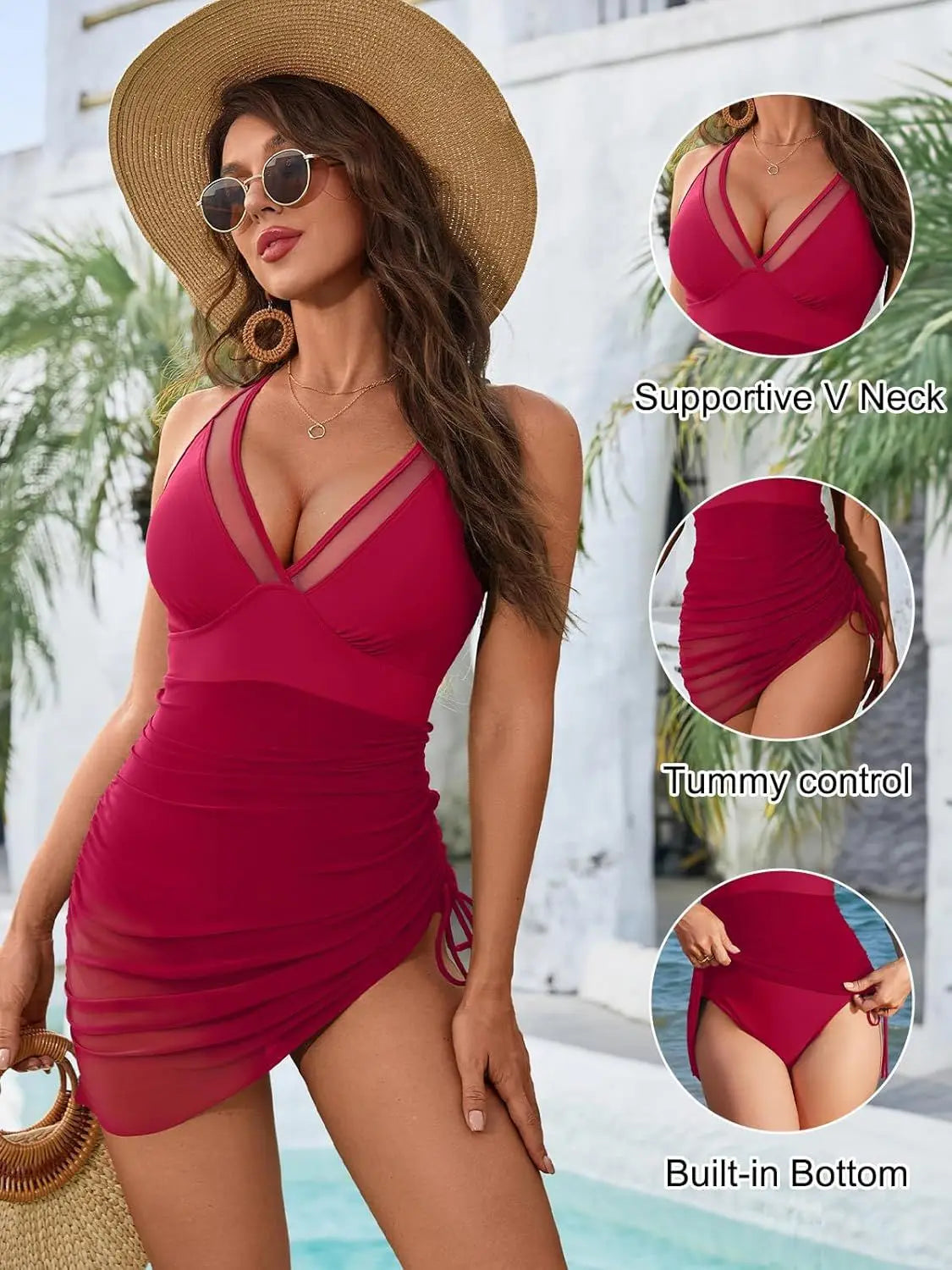 Vigoashely 2025 Solid Mesh Patchwork Swimwear Women Sexy Push Up One Piece Swimsuit Monokini Lady Brazilian Beach Bathing Suit
