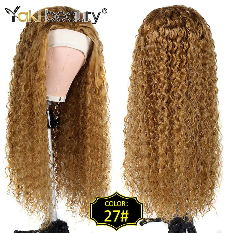 Long Kinky Curly Headband Wigs 28Inch Synthetic Ice Headband Wig For Black Women Afro Curly Water Wave Organic Fiber Hair