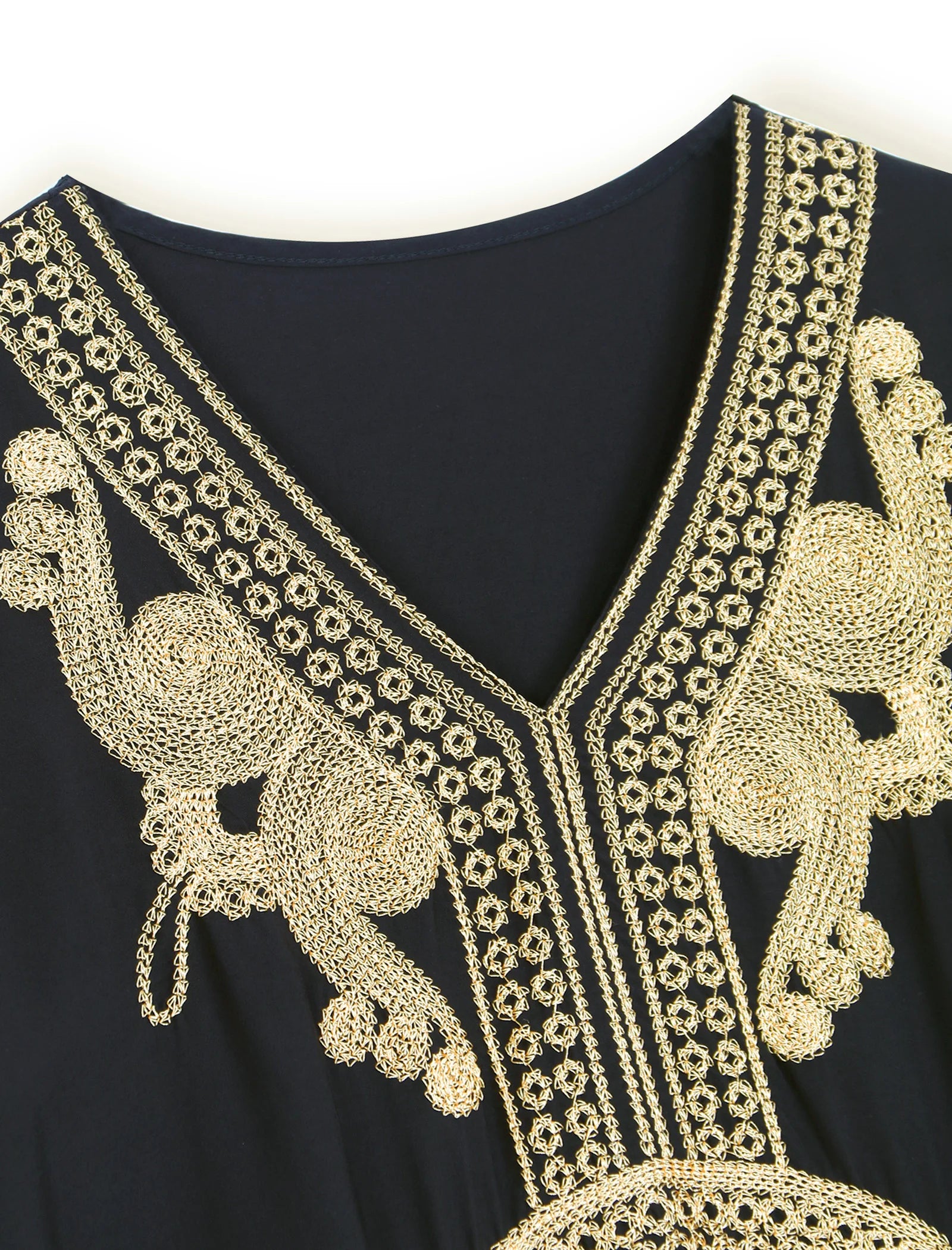 2024 Vintage Embroidery Kaftan Sexy V-neck Batwing Sleeve High Waist Maxi Dress Tunic Women Clothing Summer Beach Dresses Q660