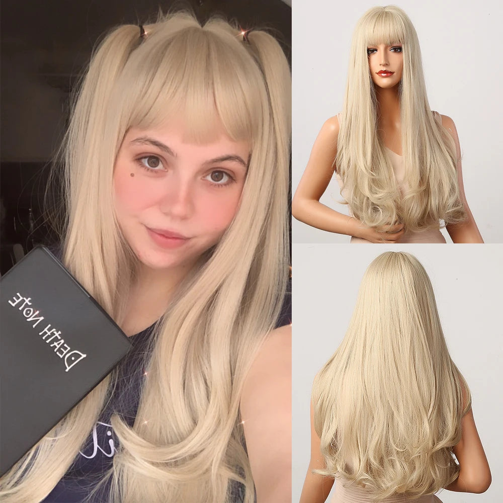 HENRY MARGU White Long Straight Synthetic Wigs for Women Colorful Cosplay Party Fake Hair with Bangs White Wig HighTemperature
