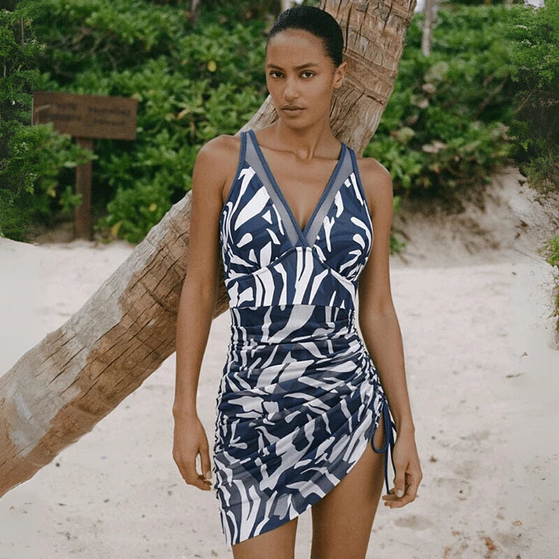 2025 Sexy Bikini Swimsuit Women One Piece Swim Dress Tummy Control Swimsuits Slimming Mesh Sheer Sarong Wraps Bathing Suit