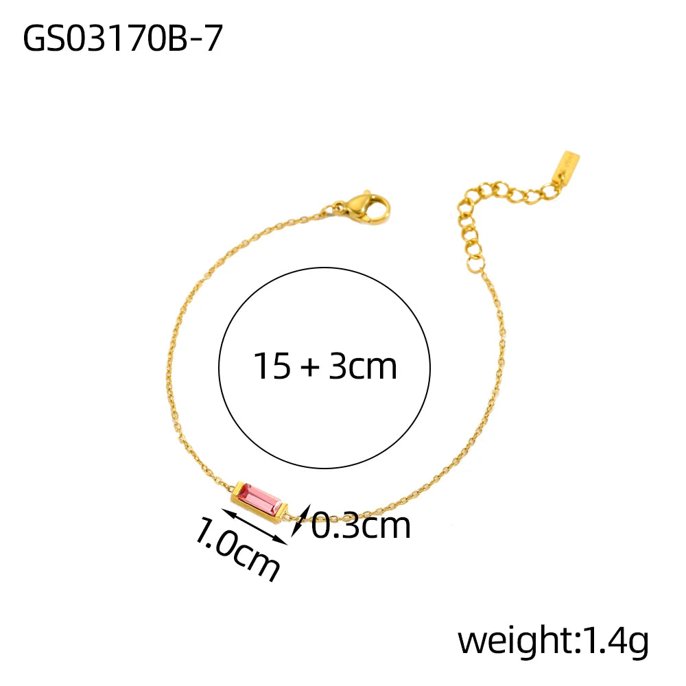 CARLIDANA Vintage 12 Birthstone Waterproof Square Pendant Bracelet Gold Plated Stainless Steel Color Fashion Chain Link Jewelry