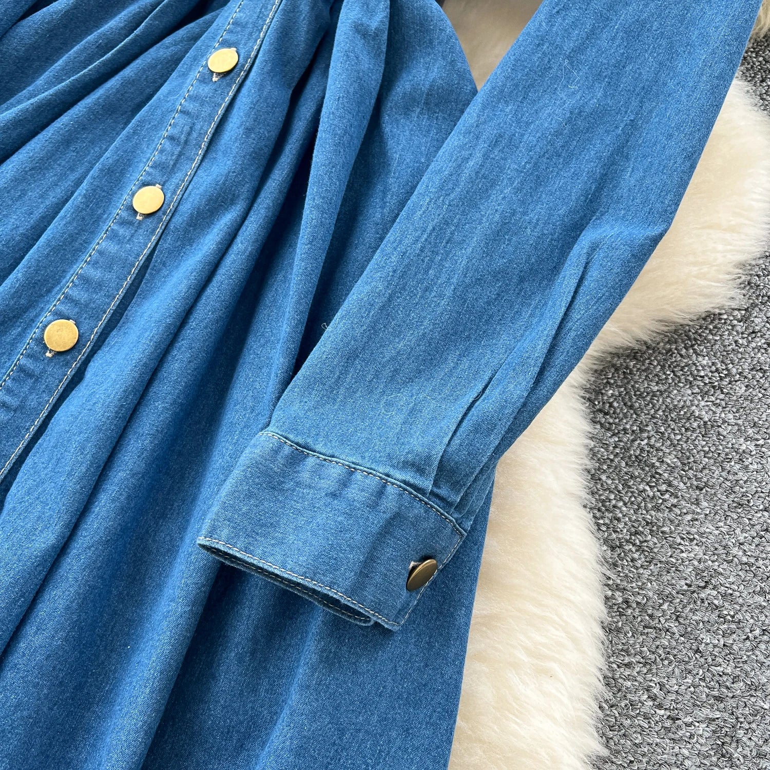 Sexy long sleeve Slit Pockets Single Breasted High Waist Pleated dress Vestidos sundress Women Evening Party dress