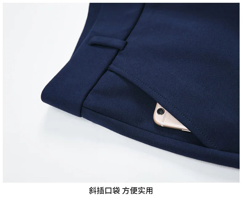 Stretch High Waist Trousers Women's Fashion Casual Pants Black Khaki Navy Blue Slacks Women Pantalones